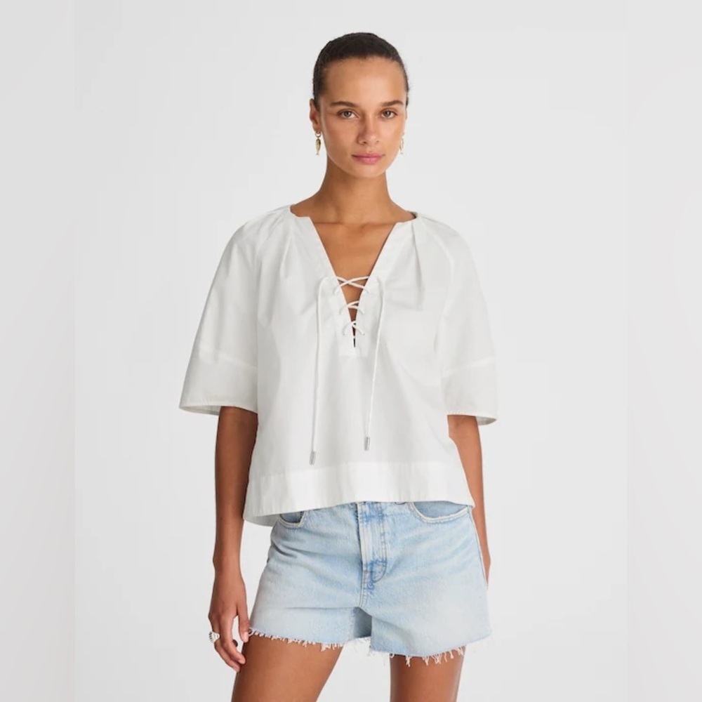 🆕 Madewell Cotton Poplin Button Front Top Women’s XS White Coastal Classic